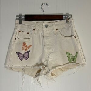 Levi's Cream Jean Shorts with Butterfly Design